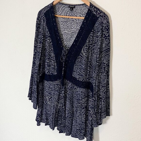 Torrid Babydoll Gauze Crochet Trim Lace-Up Navy Blue Top Size 3X - Picture 4 of 11